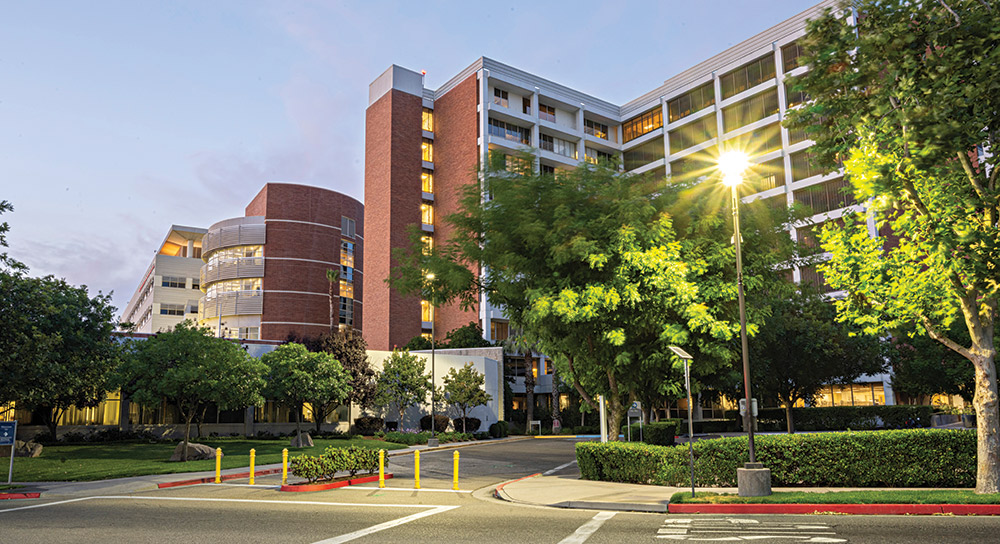 exterior shot of Community Regional building with the blue sky behind it