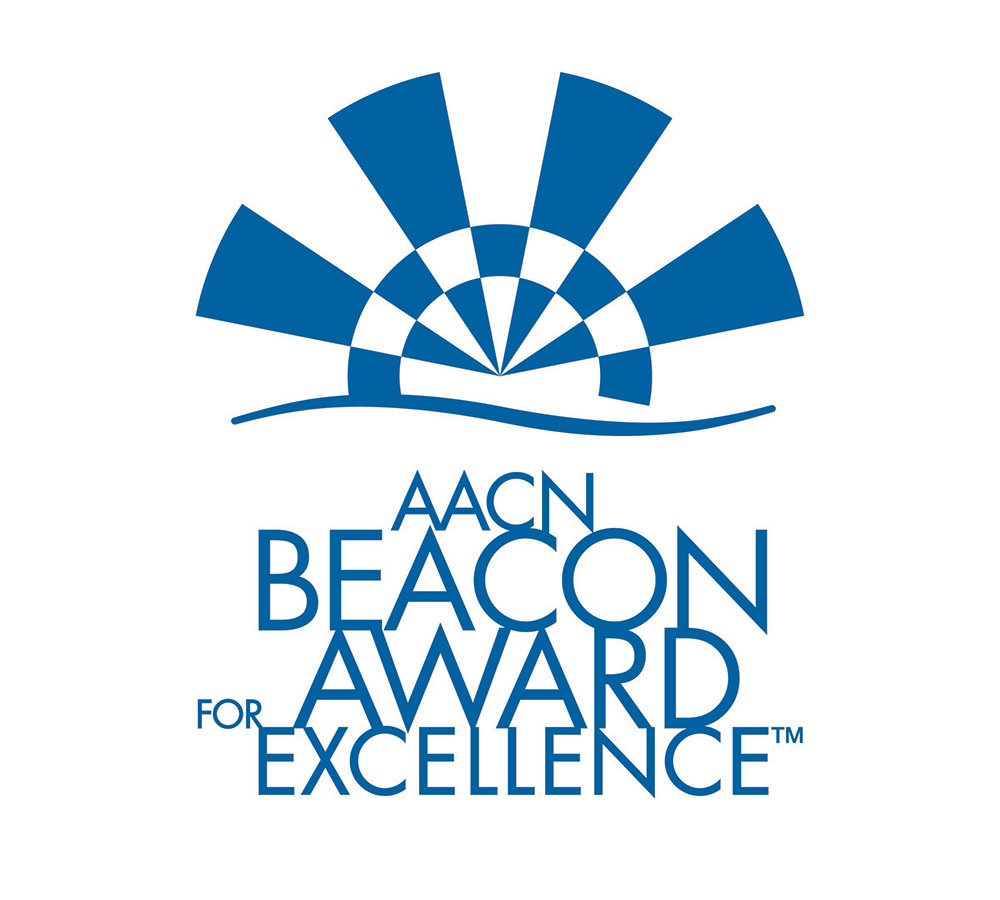 Blue text on white background: AACN Beacon Award for Excellence