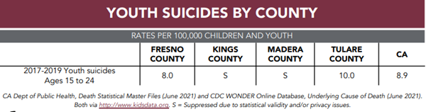 graphic showing youth suicides by county